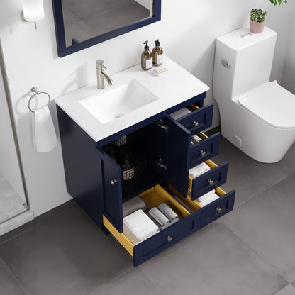 Eviva Happy Bath Vanity with Carrara Quartz Top and Undermount Porcelain Sink (24"-30")