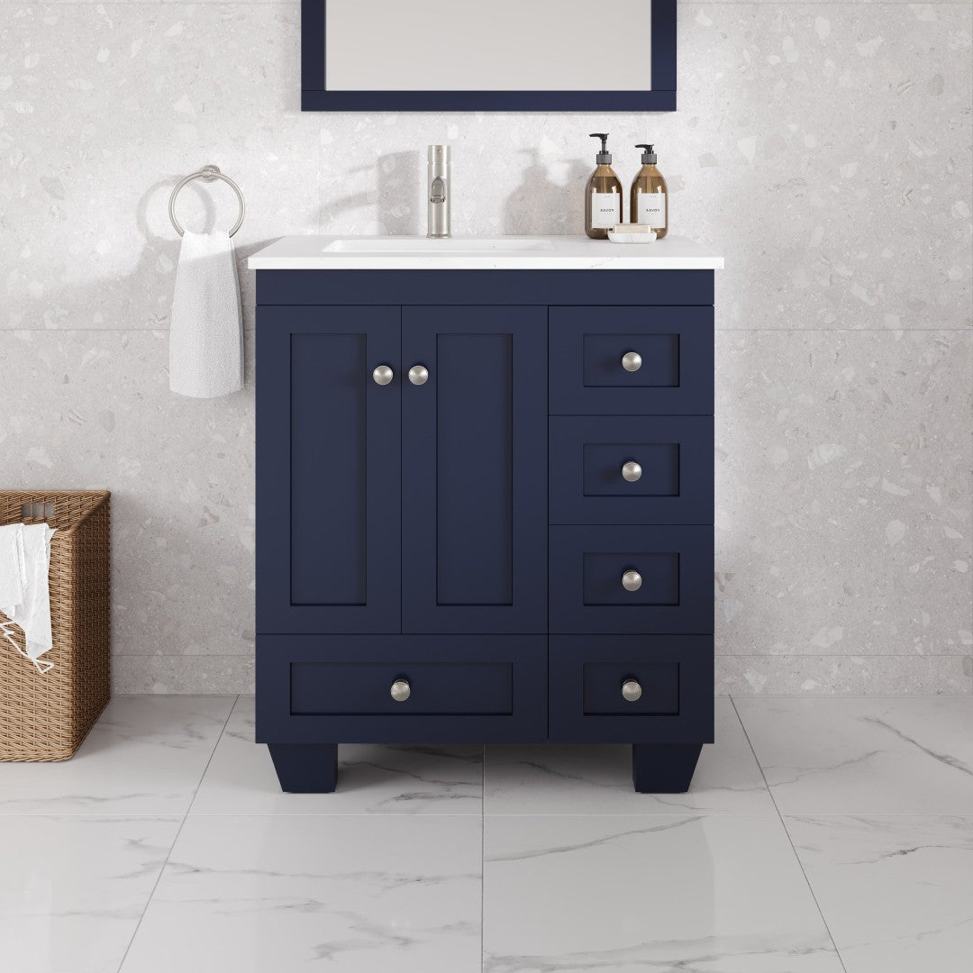 Eviva Happy Bath Vanity with Carrara Quartz Top and Undermount Porcelain Sink (24"-30")