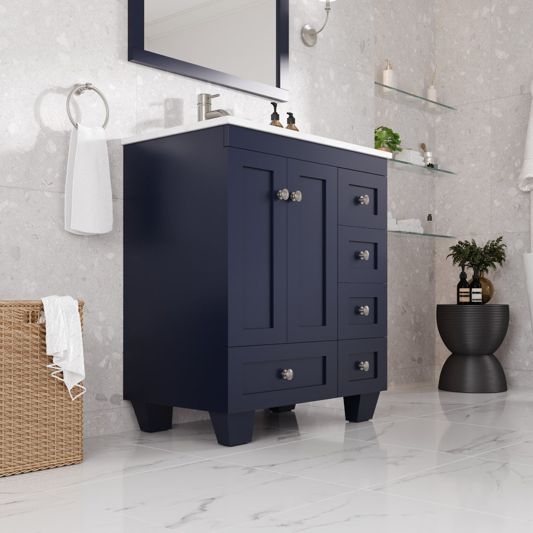Eviva Happy Bath Vanity with Carrara Quartz Top and Undermount Porcelain Sink (24"-30")