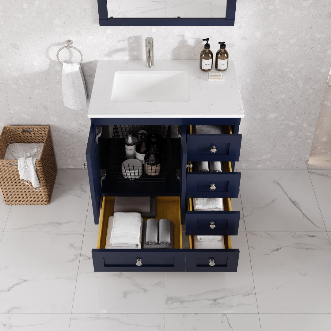 Eviva Happy Bath Vanity with Carrara Quartz Top and Undermount Porcelain Sink (24"-30")