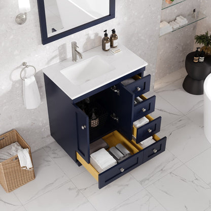 Eviva Happy Bath Vanity with Carrara Quartz Top and Undermount Porcelain Sink (24"-30")