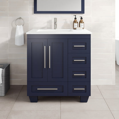 Eviva Loon Bath Vanity with Carrara Quartz Top and Undermount Porcelain Sink (28"-30")