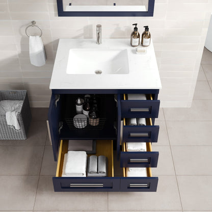 Eviva Loon Bath Vanity with Carrara Quartz Top and Undermount Porcelain Sink (28"-30")