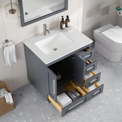 Eviva Loon Bath Vanity with Carrara Quartz Top and Undermount Porcelain Sink (28"-30")