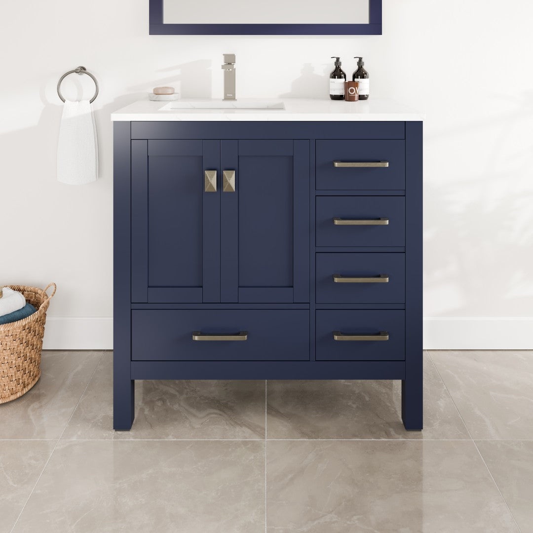 Eviva London Bath Vanity with Carrara Quartz Top and Undermount Porcelain Sink (20"-60")