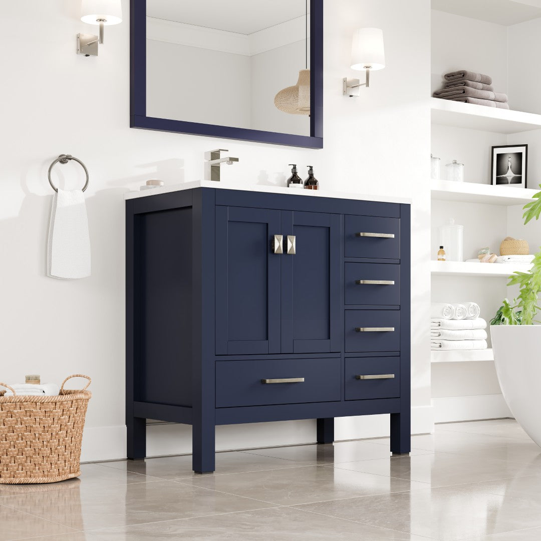 Eviva London Bath Vanity with Carrara Quartz Top and Undermount Porcelain Sink (20"-60")