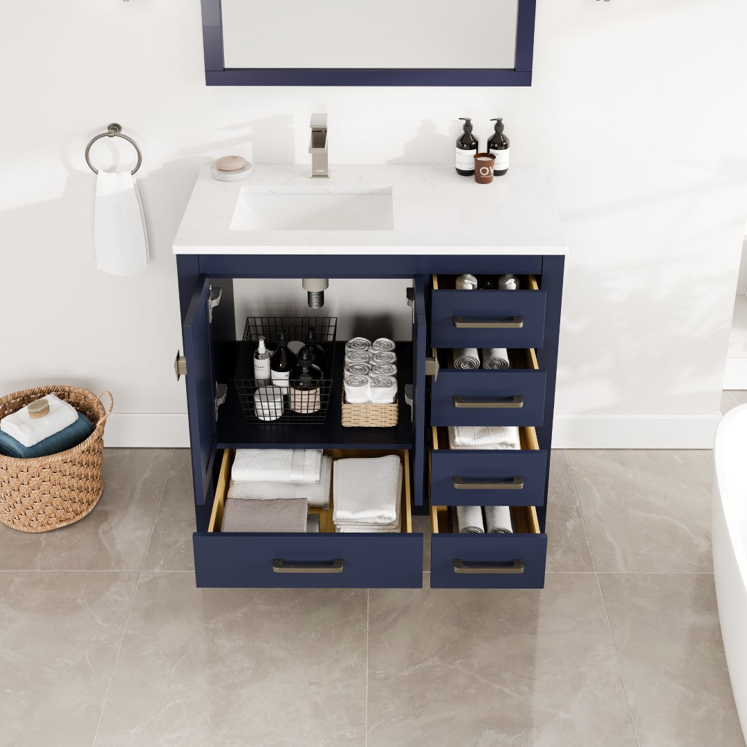 Eviva London Bath Vanity with Carrara Quartz Top and Undermount Porcelain Sink (20"-60")