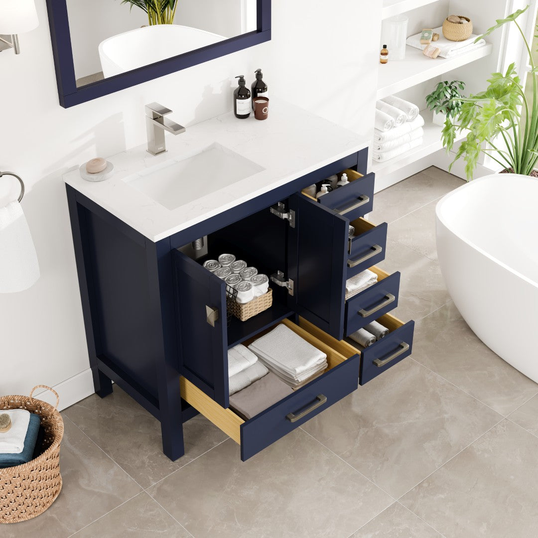 Eviva London Bath Vanity with Carrara Quartz Top and Undermount Porcelain Sink (20"-60")
