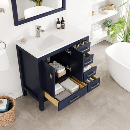 Eviva London Bath Vanity with Carrara Quartz Top and Undermount Porcelain Sink (20"-60")