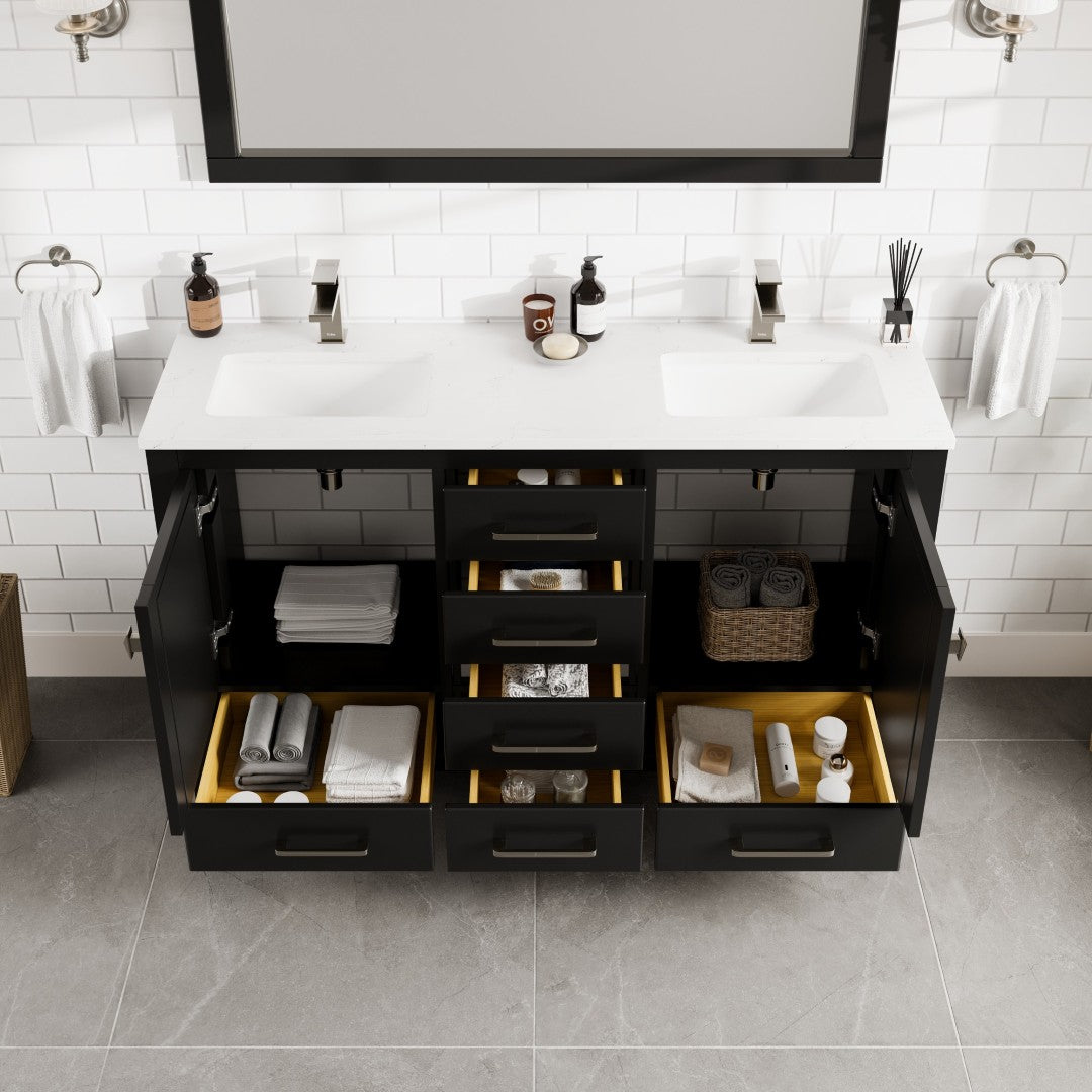 Eviva London Bath Vanity with Carrara Quartz Top and Undermount Porcelain Sink (20"-60")