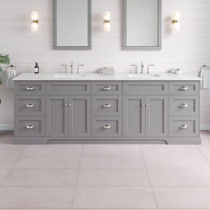 Eviva Epic Bath Vanity with Carrara Quartz Top and Undermount Porcelain Sinks (48"-100")