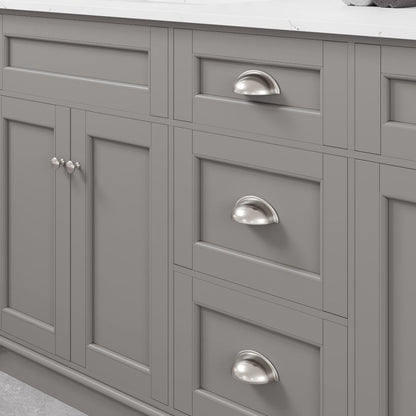 Eviva Epic Bath Vanity with Carrara Quartz Top and Undermount Porcelain Sinks (48"-100")