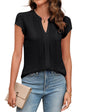Beautiful Blouses For Ladies - Women's V-Neck Blouse with Pintuck Detail Short Petal Sleeve Business Top