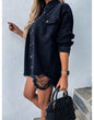 Mid-Length Loose Hole Batwing Sleeve Boyfriend Boyfriend Denim Shacket Top Outerwear