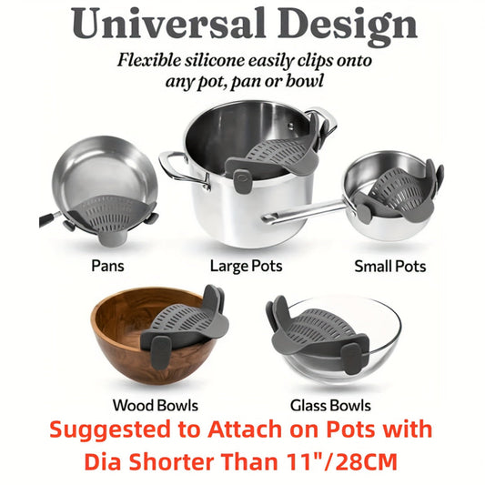 Versatile ClipOn Plastic Strainer for Kitchen Pots | Kitchen Essentials | Kitchen + Metal