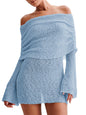 Women's Off Shoulder Beach Cover Up - Sheer Bell Sleeve Mini Dress for Swimwear