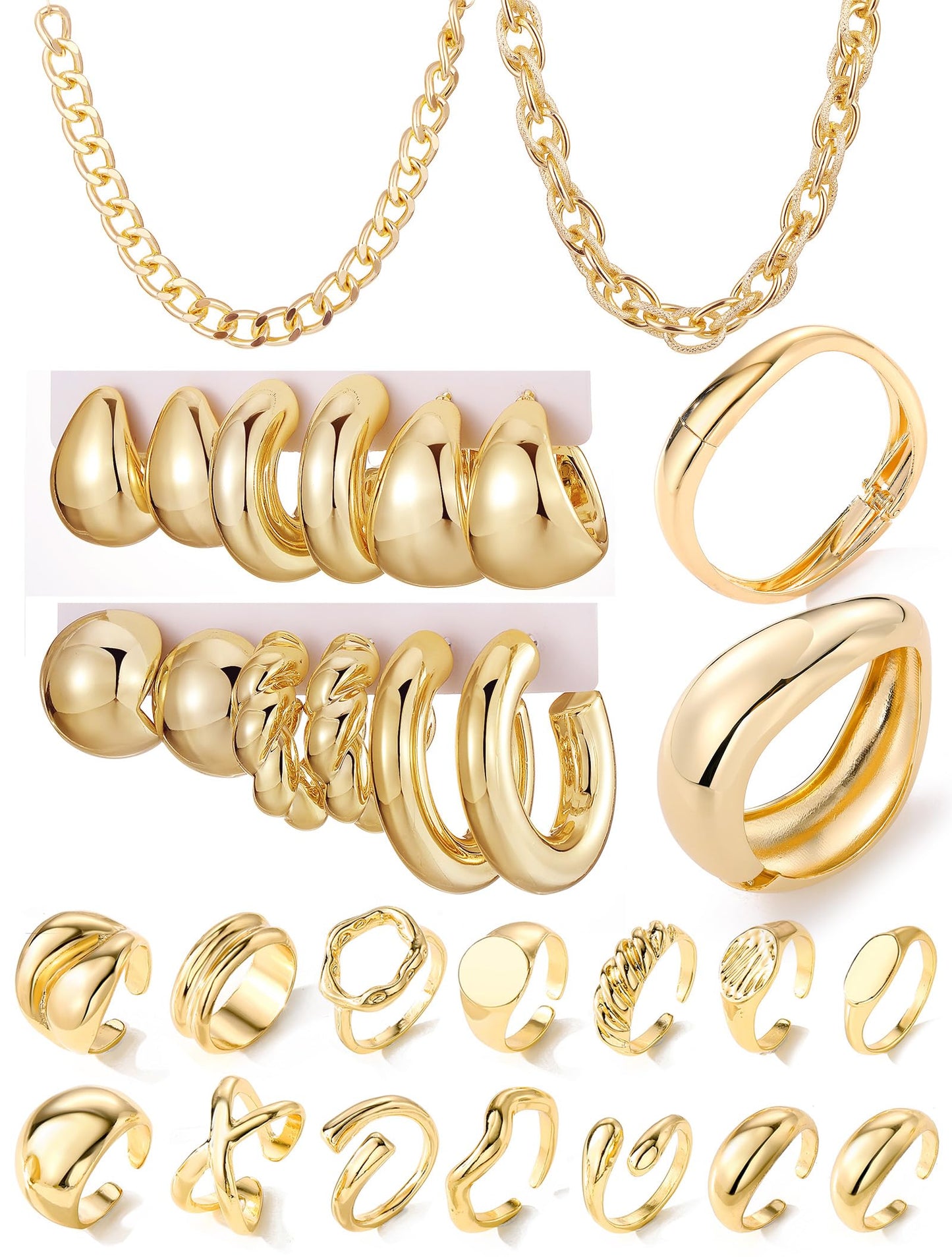 Women's Accessories - 36-Piece Gold Plated Jewelry Set Necklaces Bracelets Earrings Rings Gift