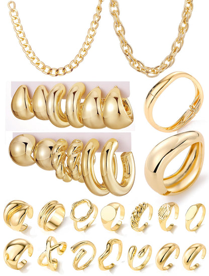 Women's Accessories - 36-Piece Gold Plated Jewelry Set Necklaces Bracelets Earrings Rings Gift