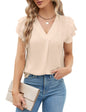 Polyester Blouses - Women's V-Neck Blouse Short Sleeve Business Casual Work Shirt Summer Top