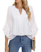 Beautiful Blouses For Ladies - Women's 3/4 Sleeve Chiffon Blouse Dressy Business Casual Work Shirt