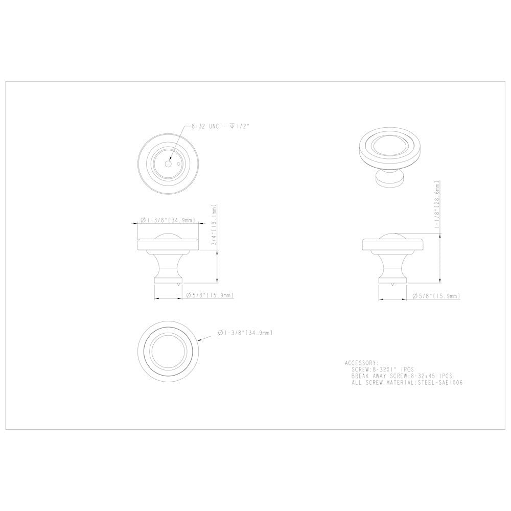 1-3/8" Diameter Satin Nickel Round Bella Cabinet Knob