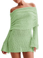 Women's Off Shoulder Beach Cover Up - Sheer Bell Sleeve Mini Dress for Swimwear