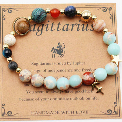 Twelve Constellations Bracelets - Natural Stone Beaded Bracelets with Eight Planet Designs