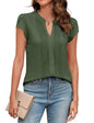 Beautiful Blouses For Ladies - Women's V-Neck Blouse with Pintuck Detail Short Petal Sleeve Business Top