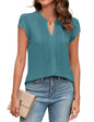 Beautiful Blouses For Ladies - Women's V-Neck Blouse with Pintuck Detail Short Petal Sleeve Business Top