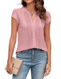 Beautiful Blouses For Ladies - Women's V-Neck Blouse with Pintuck Detail Short Petal Sleeve Business Top