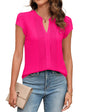 Beautiful Blouses For Ladies - Women's V-Neck Blouse with Pintuck Detail Short Petal Sleeve Business Top