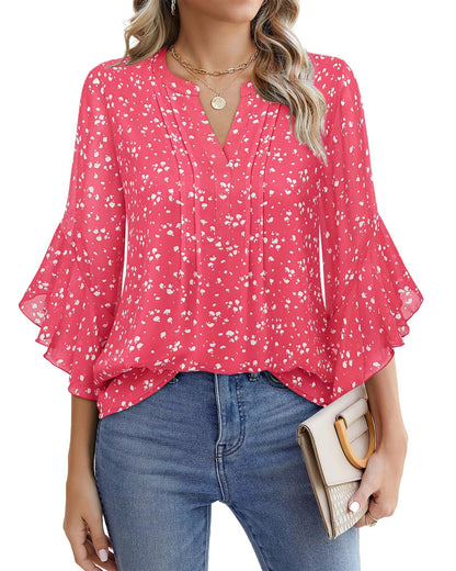 Beautiful Blouses For Ladies - Women's 3/4 Sleeve Chiffon Blouse Dressy Business Casual Work Shirt