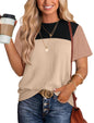 Women's Color Block Knit Shirt Short Sleeve Crewneck Top