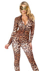 Valentine Leopard Costume - Leopard Print Zip Front Catsuit for Women - Animal Print Bodysuit