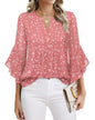 Beautiful Blouses For Ladies - Women's 3/4 Sleeve Chiffon Blouse Dressy Business Casual Work Shirt