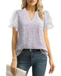 Polyester Blouses - Women's Chiffon Blouse V-Neck Puff Sleeve Summer Top for Work and Casual Wear
