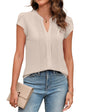Beautiful Blouses For Ladies - Women's V-Neck Blouse with Pintuck Detail Short Petal Sleeve Business Top