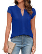 Beautiful Blouses For Ladies - Women's V-Neck Blouse with Pintuck Detail Short Petal Sleeve Business Top