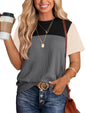 Women's Color Block Knit Shirt Short Sleeve Crewneck Top