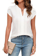 Beautiful Blouses For Ladies - Women's V-Neck Blouse with Pintuck Detail Short Petal Sleeve Business Top