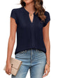 Beautiful Blouses For Ladies - Women's V-Neck Blouse with Pintuck Detail Short Petal Sleeve Business Top