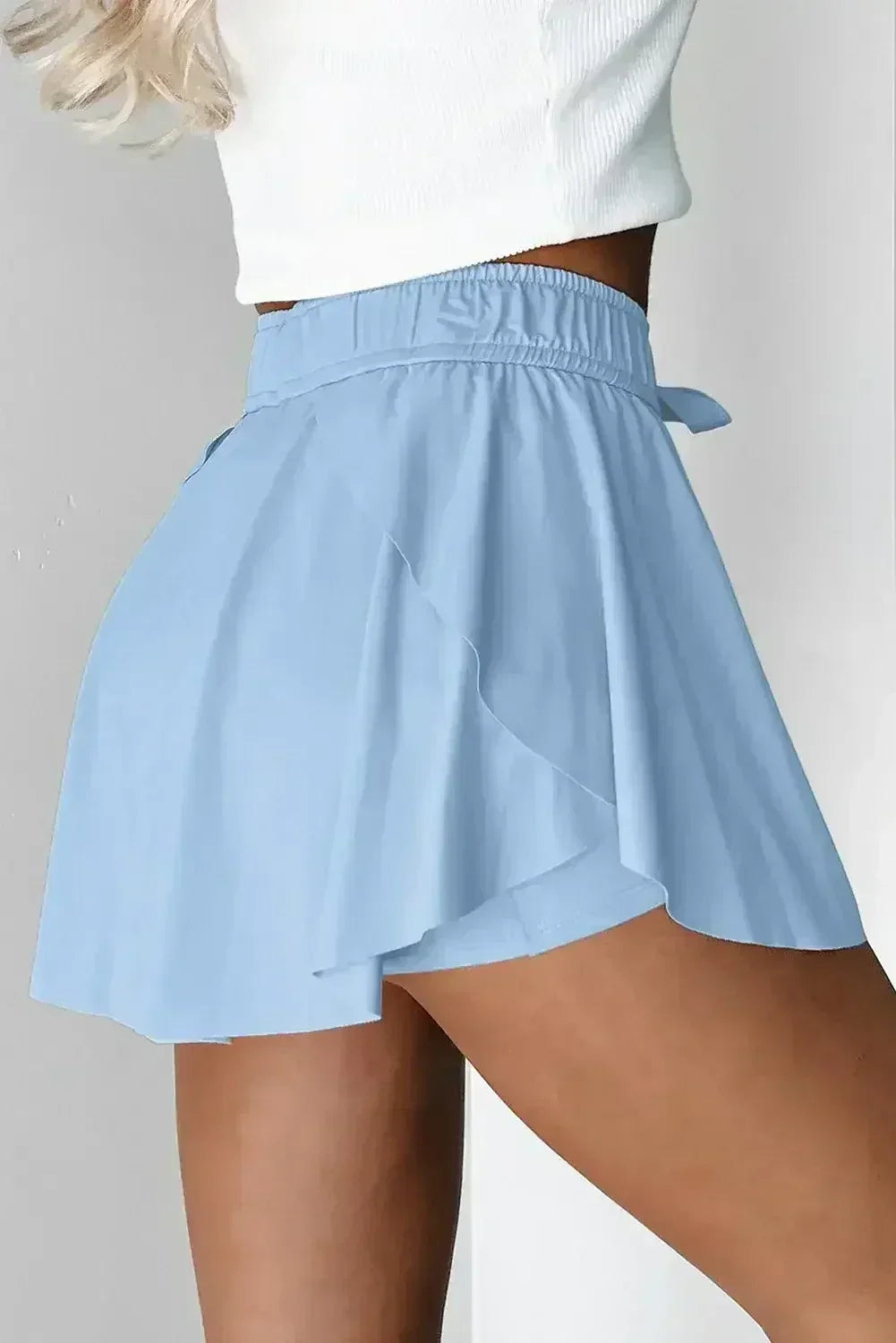 Light Green Drawstring High Waist Lined Tennis Skort