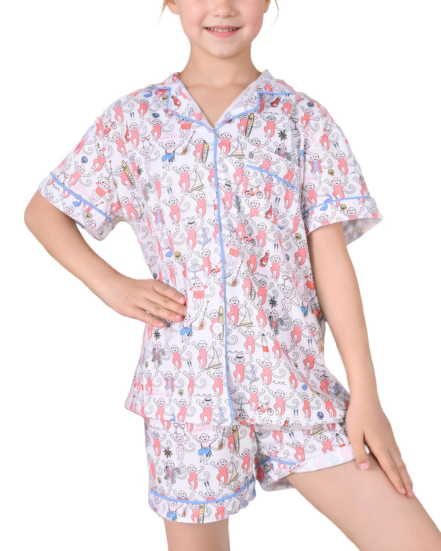 Roller Rabbit Pajamas Kids - Girls Summer 2 Piece Set - Button Down Top and Shorts