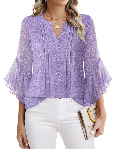 Beautiful Blouses For Ladies - Women's 3/4 Sleeve Chiffon Blouse Dressy Business Casual Work Shirt