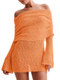 Women's Off Shoulder Beach Cover Up - Sheer Bell Sleeve Mini Dress for Swimwear
