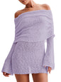 Women's Off Shoulder Beach Cover Up - Sheer Bell Sleeve Mini Dress for Swimwear