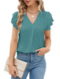 Polyester Blouses - Women's V-Neck Blouse Short Sleeve Business Casual Work Shirt Summer Top