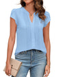 Beautiful Blouses For Ladies - Women's V-Neck Blouse with Pintuck Detail Short Petal Sleeve Business Top