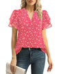 Polyester Blouses - Women's Chiffon Blouse V-Neck Puff Sleeve Summer Top for Work and Casual Wear