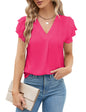 Polyester Blouses - Women's V-Neck Blouse Short Sleeve Business Casual Work Shirt Summer Top